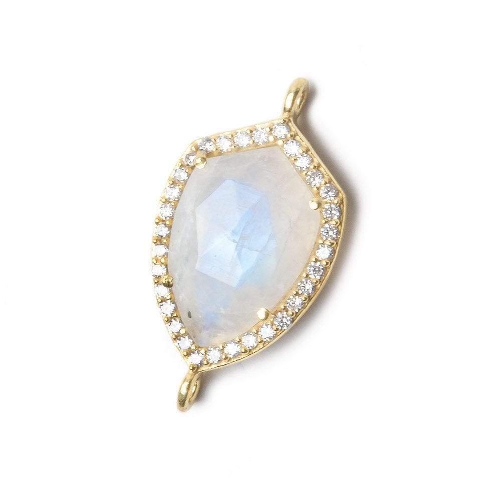 19.5x15mm Gold Bezel White CZ and Rainbow Moonstone Shield Connector 1 focal piece - Beadsofcambay.com
