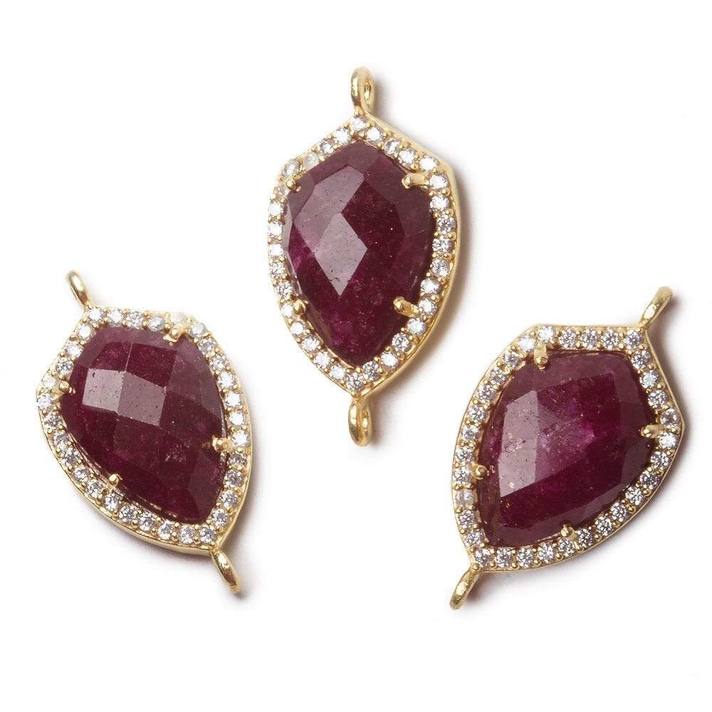 19.5x15mm Gold Bezel White CZ and Ruby Shield Connector 1 focal piece - Beadsofcambay.com