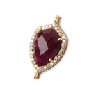 19.5x15mm Gold Bezel White CZ and Ruby Shield Connector 1 focal piece - Beadsofcambay.com