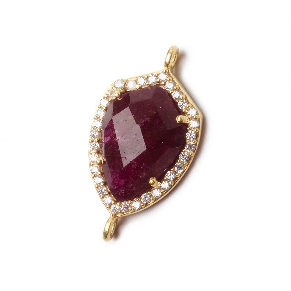 19.5x15mm Gold Bezel White CZ and Ruby Shield Connector 1 focal piece - Beadsofcambay.com