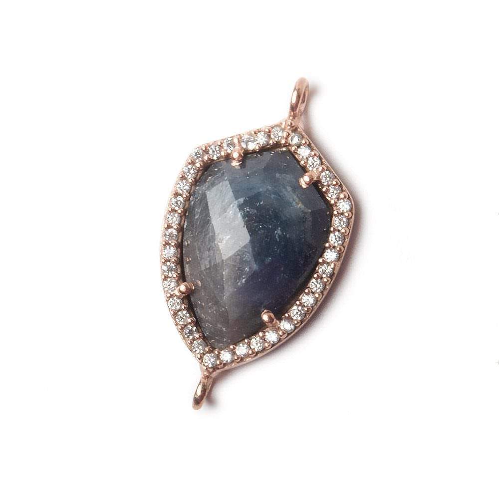 19.5x15mm Rose Gold Bezel White CZ and Blue Sapphire Shield Connector 1 focal piece - Beadsofcambay.com