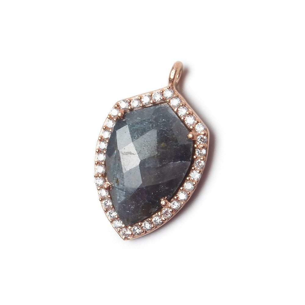 19.5x15mm Rose Gold Bezel White CZ and Blue Sapphire Shield Pendant 1 focal piece - Beadsofcambay.com