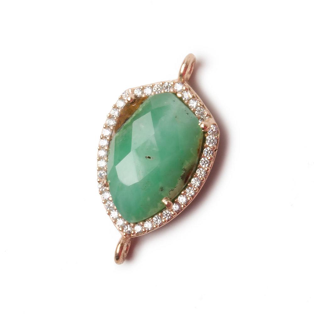 19.5x15mm Rose Gold Bezel White CZ and Chrysoprase & Matrix Shield Connector 1 focal piece - Beadsofcambay.com