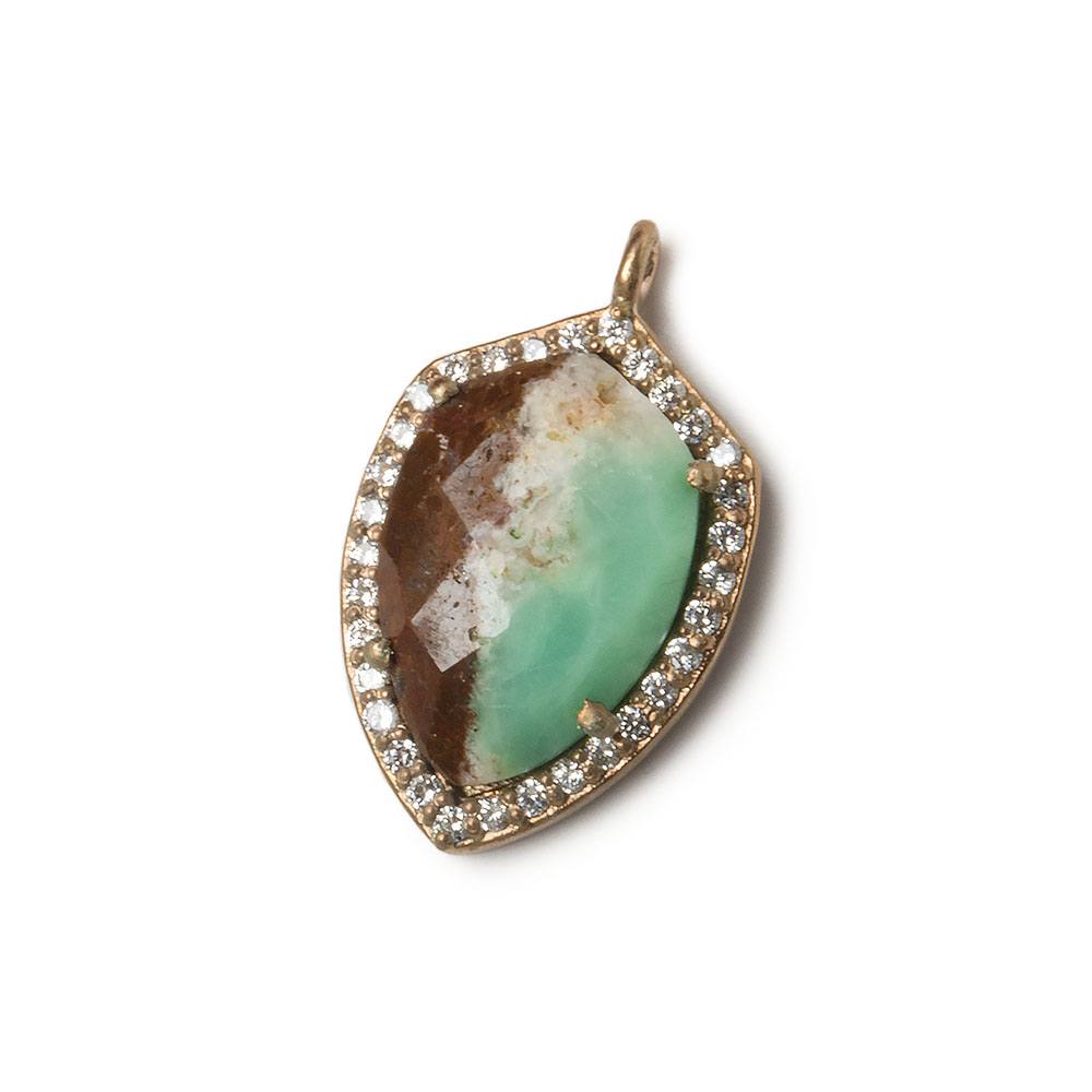 19.5x15mm Rose Gold Bezel White CZ and Chrysoprase & Matrix Shield Pendant 1 focal piece - Beadsofcambay.com