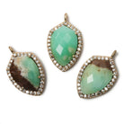 19.5x15mm Rose Gold Bezel White CZ and Chrysoprase & Matrix Shield Pendant 1 focal piece - Beadsofcambay.com