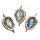 19.5x15mm Rose Gold Bezel White CZ and Labradorite Shield Connector 1 focal piece - Beadsofcambay.com