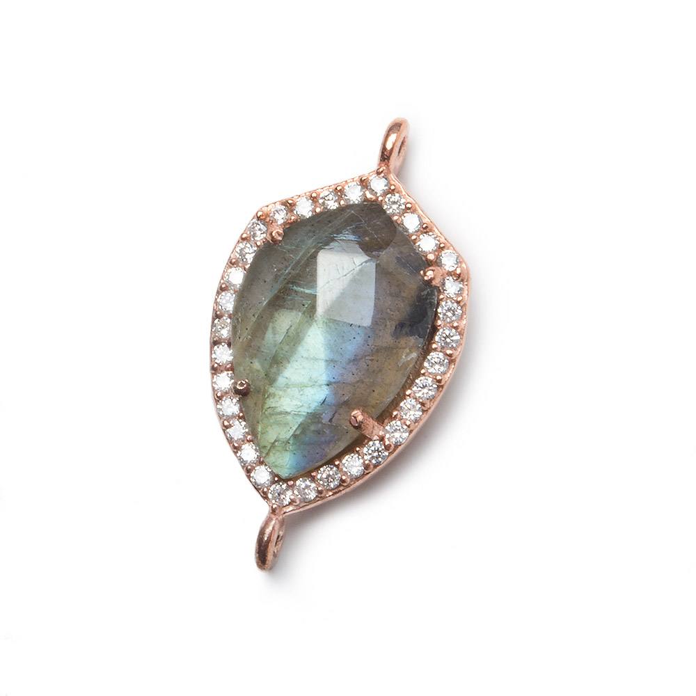 19.5x15mm Rose Gold Bezel White CZ and Labradorite Shield Connector 1 focal piece - Beadsofcambay.com