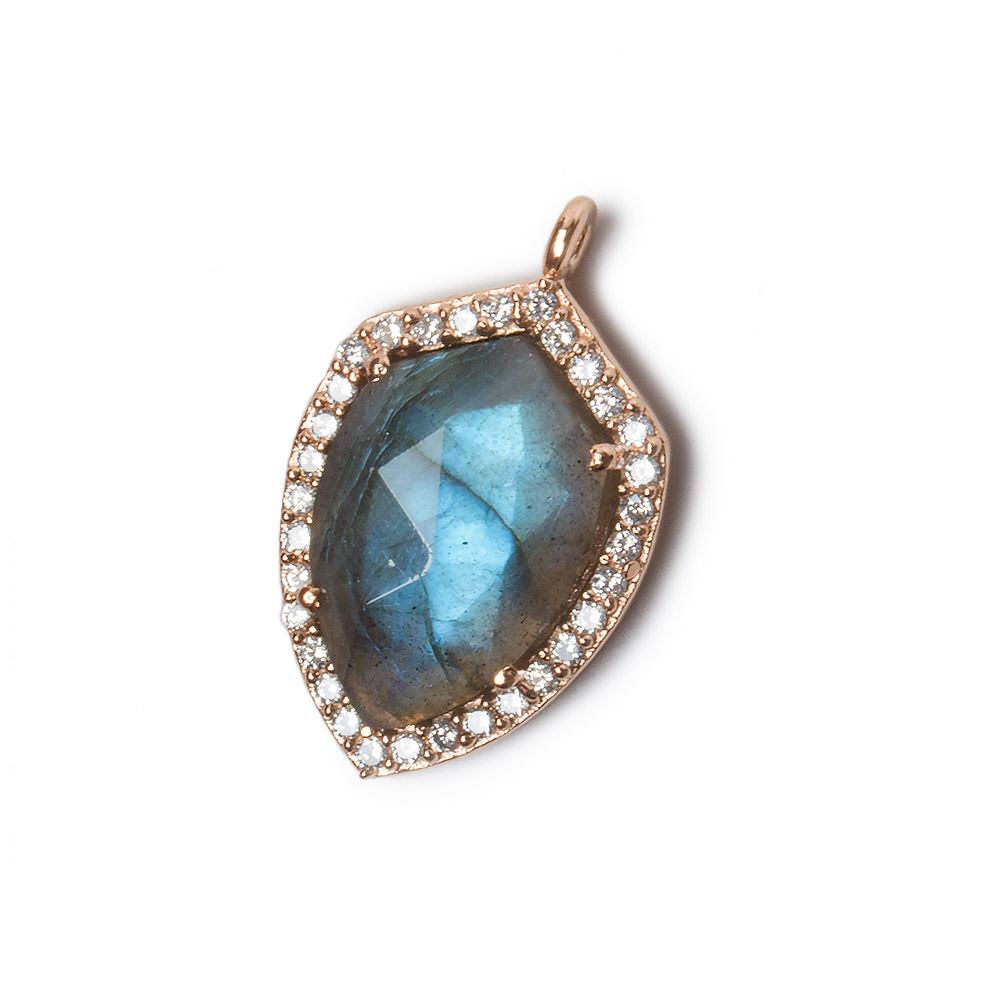 19.5x15mm Rose Gold Bezel White CZ and Labradorite Shield Pendant 1 focal piece - Beadsofcambay.com