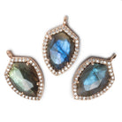 19.5x15mm Rose Gold Bezel White CZ and Labradorite Shield Pendant 1 focal piece - Beadsofcambay.com