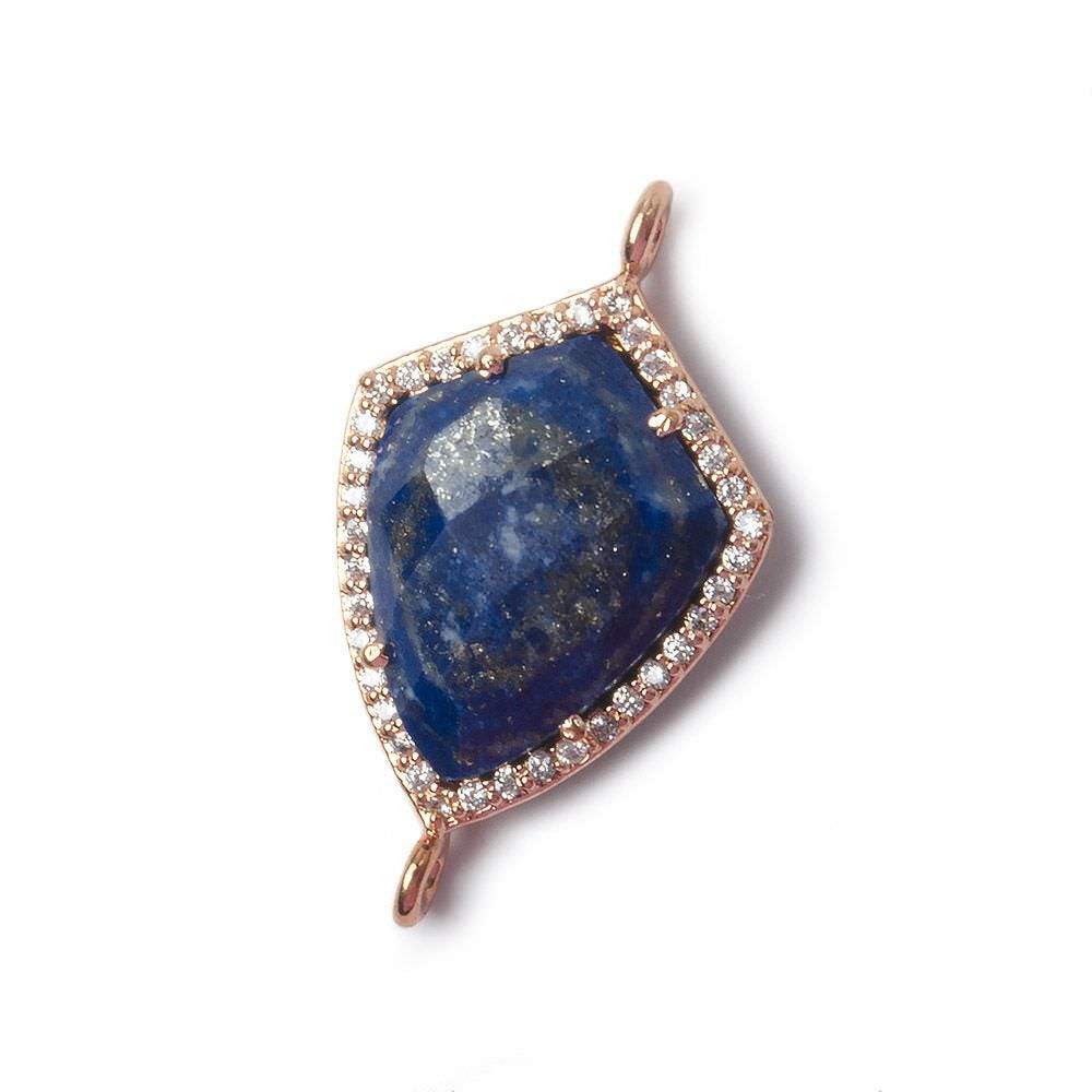 19.5x15mm Rose Gold Bezel White CZ and Lapis Lazuli Shield Connector 1 focal piece - Beadsofcambay.com