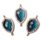 19.5x15mm Rose Gold Bezel White CZ and London Blue Quartz Shield Connector 1 focal piece - Beadsofcambay.com