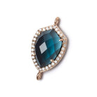 19.5x15mm Rose Gold Bezel White CZ and London Blue Quartz Shield Connector 1 focal piece - Beadsofcambay.com