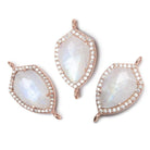 19.5x15mm Rose Gold Bezel White CZ and Rainbow Moonstone Shield Connector 1 focal piece - Beadsofcambay.com