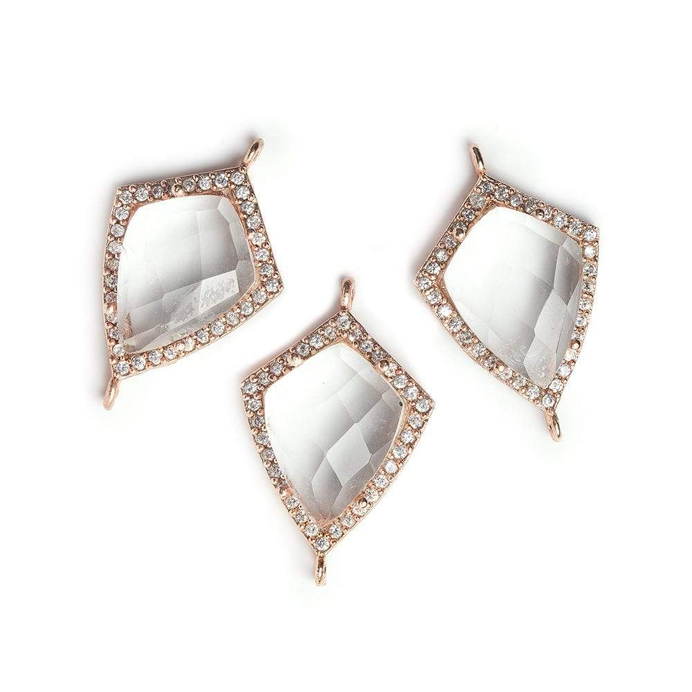 19.5x15mm Rose Gold Bezel White CZ & Crystal Quartz Shield Connector 1 focal bead - Beadsofcambay.com