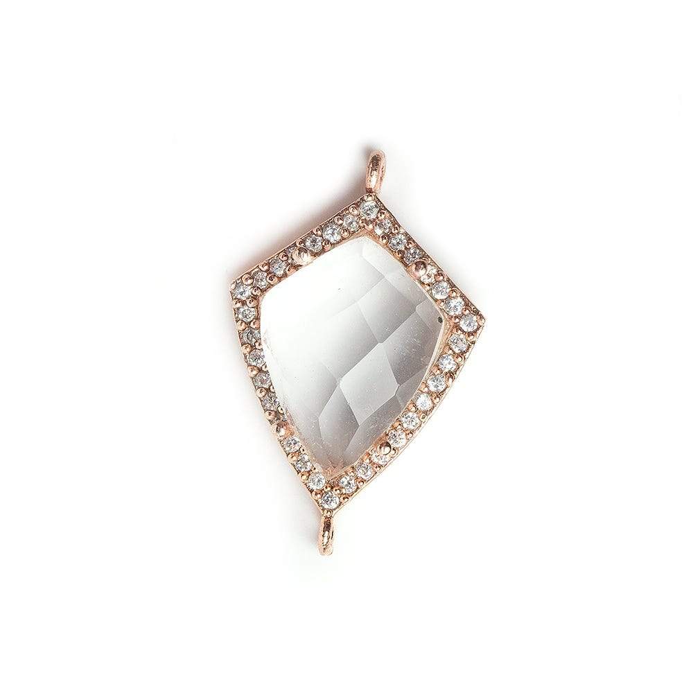19.5x15mm Rose Gold Bezel White CZ & Crystal Quartz Shield Connector 1 focal bead - Beadsofcambay.com