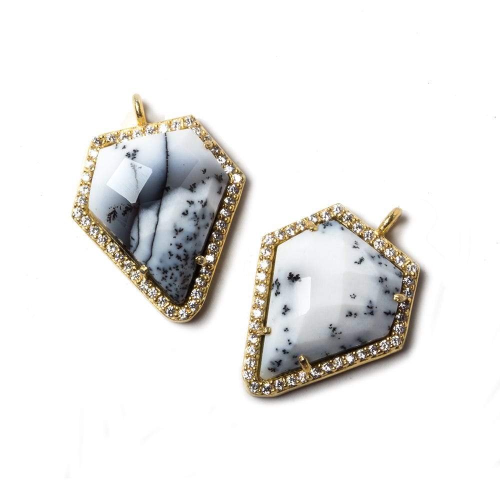 19.5x17mm Gold Bezeled CZ & Dendritic Opal Modified Shield Pendant 1 piece - Beadsofcambay.com