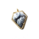 19.5x17mm Gold Bezeled CZ & Dendritic Opal Modified Shield Pendant 1 piece - Beadsofcambay.com