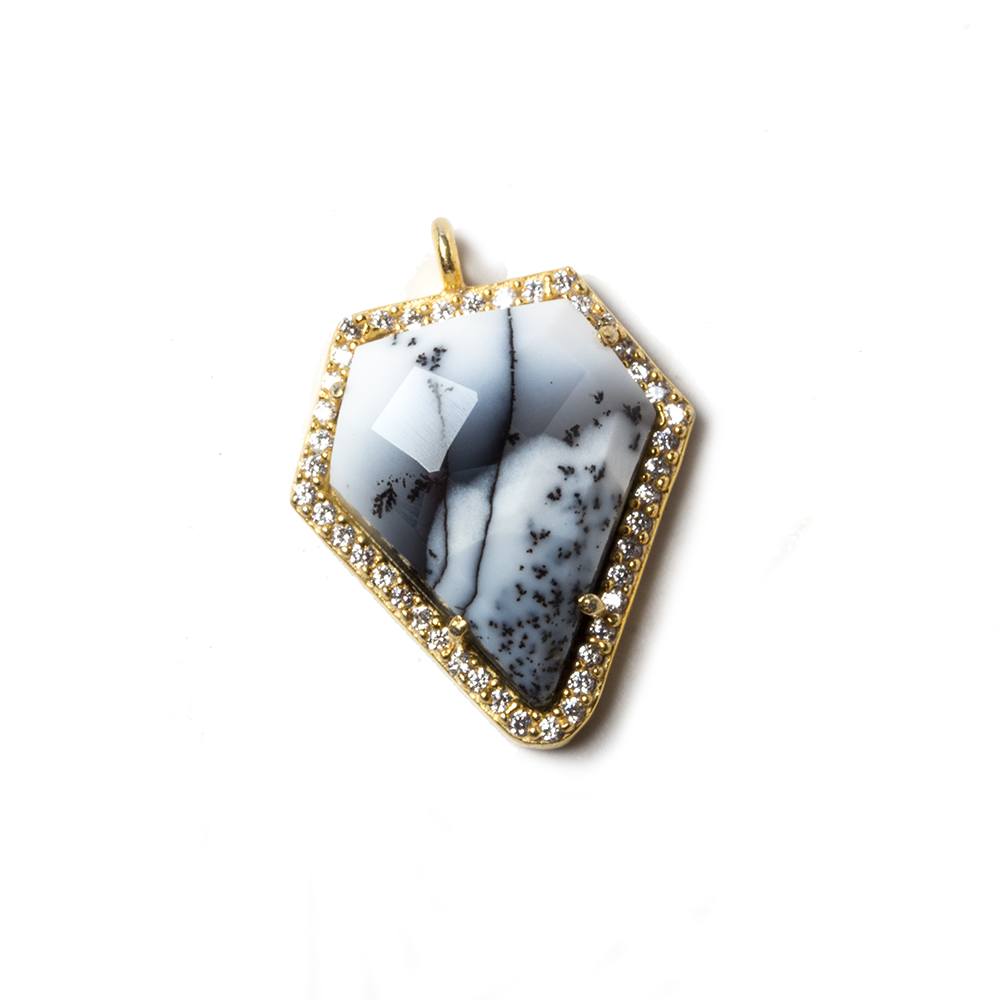 19.5x17mm Gold Bezeled CZ & Dendritic Opal Modified Shield Pendant 1 piece - Beadsofcambay.com