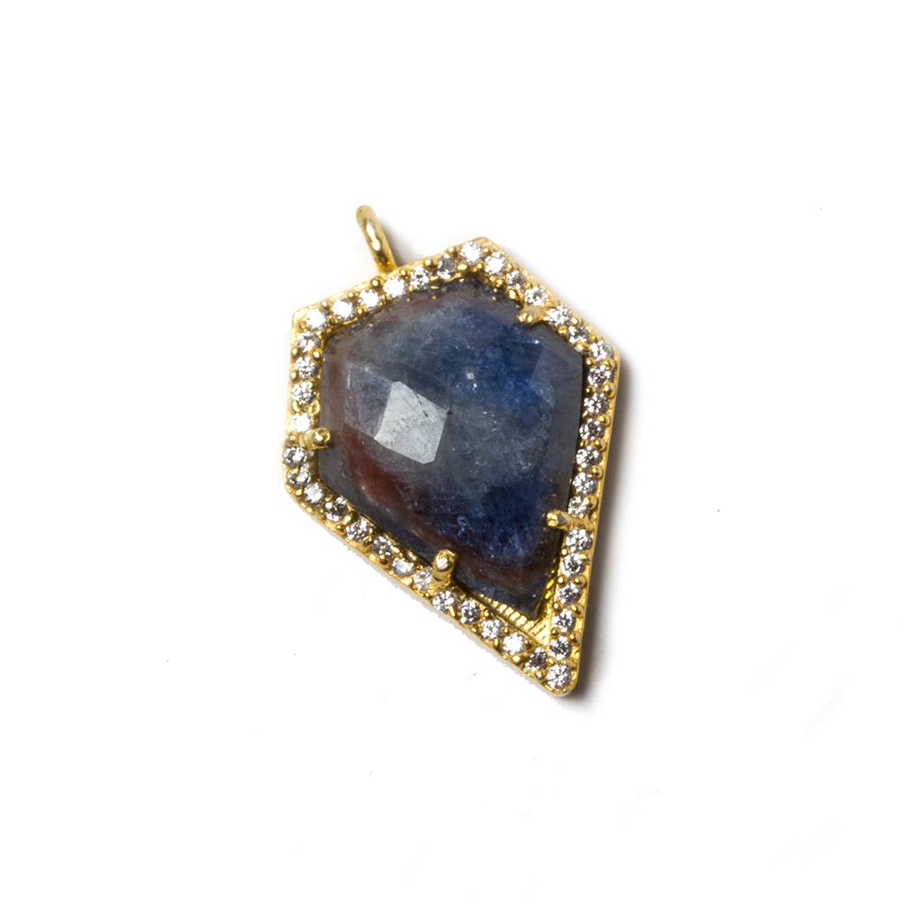 19.5x17mm Gold Bezeled White CZ & Blue Sapphire Modified Shield Pendant 1 pc - Beadsofcambay.com