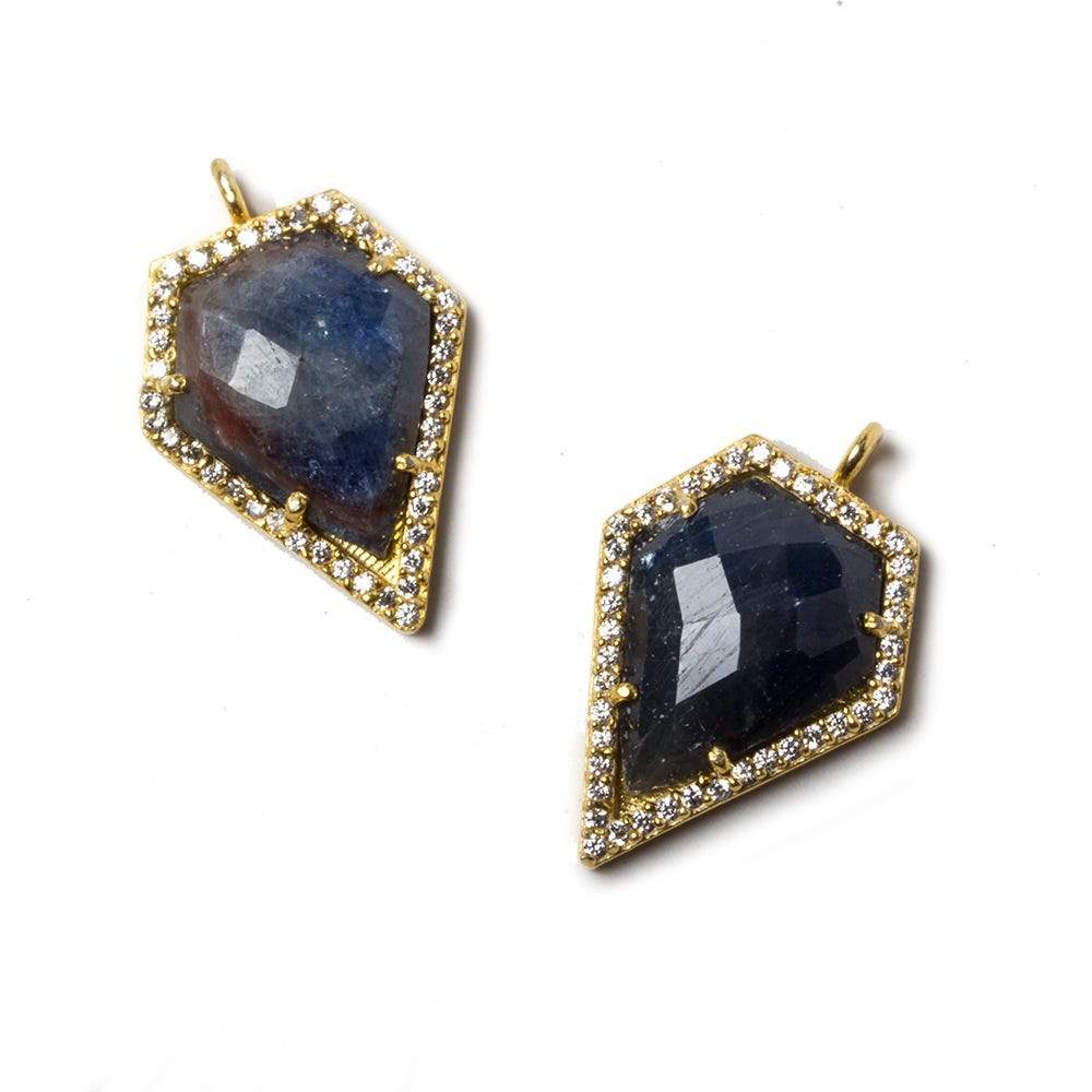 19.5x17mm Gold Bezeled White CZ & Blue Sapphire Modified Shield Pendant 1 pc - Beadsofcambay.com