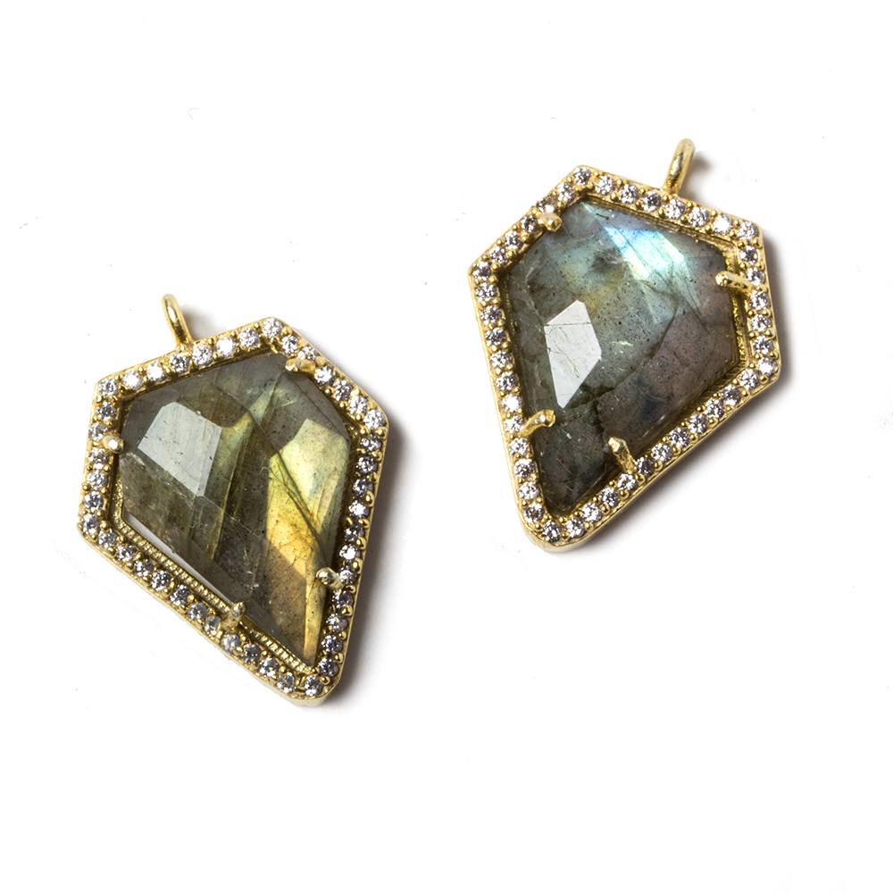 19.5x17mm Gold Bezeled White CZ & Labradorite Modified Shield Pendant 1 pc - Beadsofcambay.com