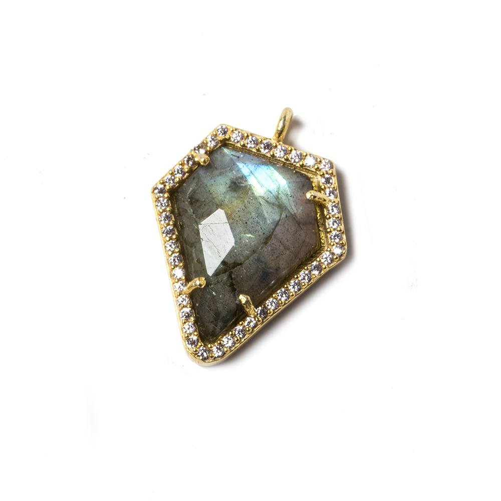 19.5x17mm Gold Bezeled White CZ & Labradorite Modified Shield Pendant 1 pc - Beadsofcambay.com