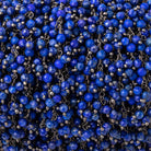 3mm Lapis Lazuli micro-faceted round Black Gold Dangling Chain by the foot - BeadsofCambay.com