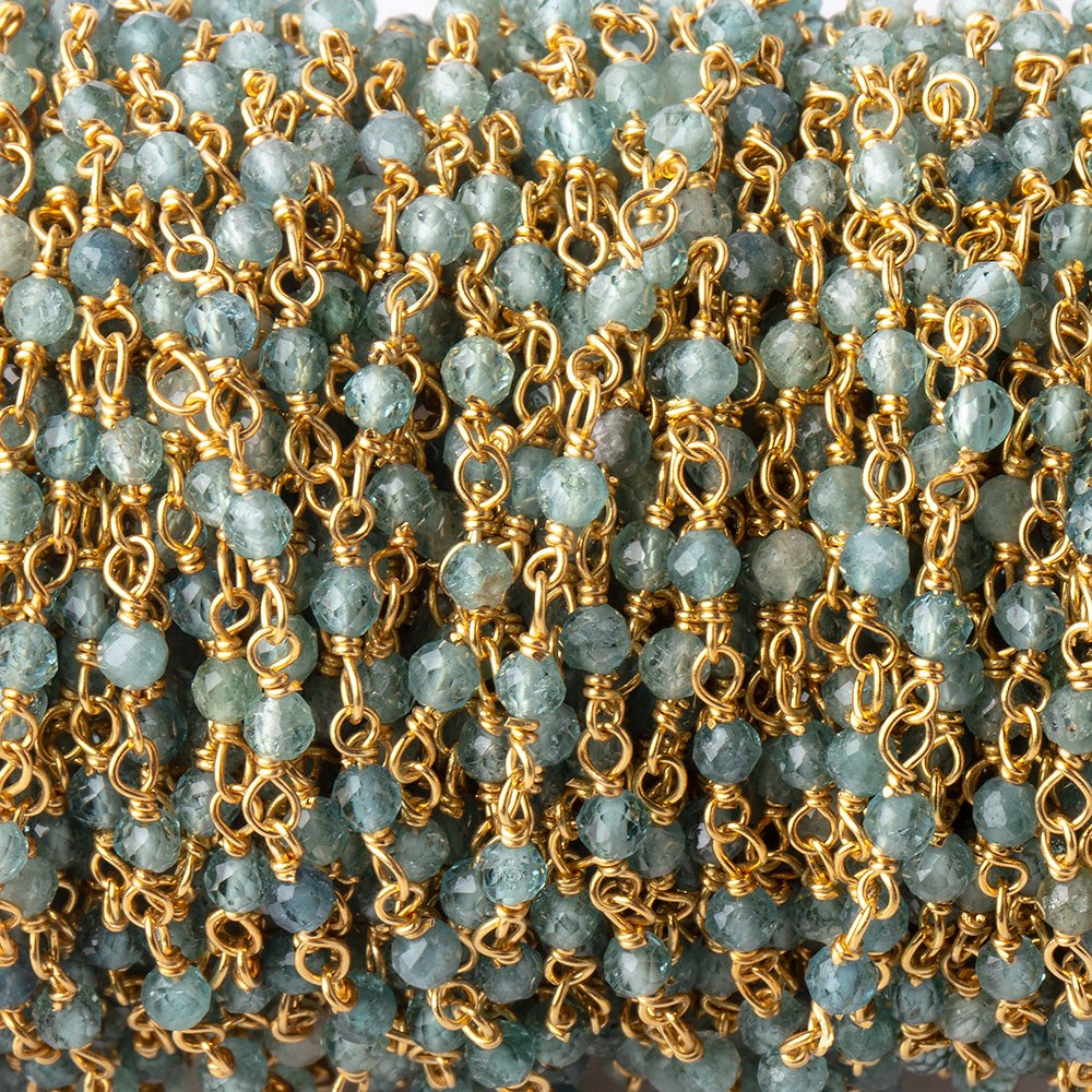 2.5mm Indicolite Tourmaline micro faceted rounds on Vermeil Chain - BeadsofCambay.com