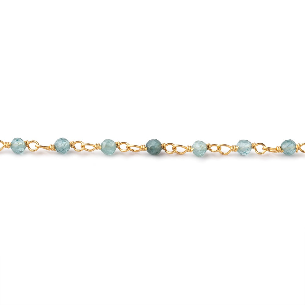 2.5mm Indicolite Tourmaline micro faceted rounds on Vermeil Chain - BeadsofCambay.com