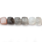 6-7mm Multi Color Moonstone Faceted Cubes 8 inches 28 Beads - BeadsofCambay.com