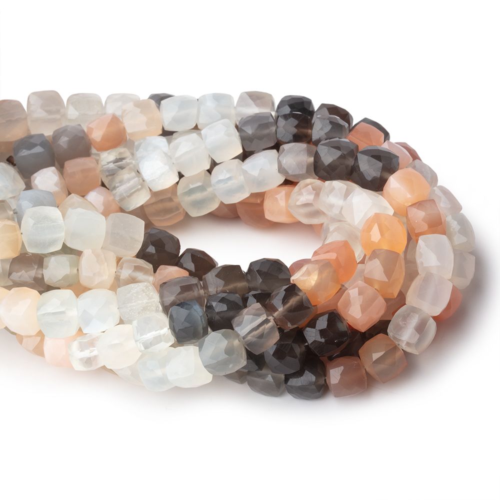 6-7mm Multi Color Moonstone Faceted Cubes 8 inches 28 Beads - BeadsofCambay.com