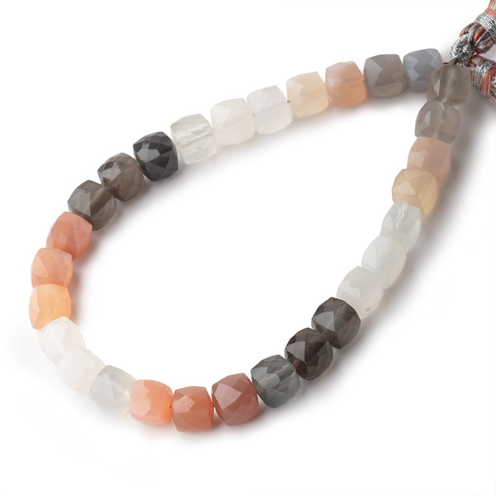 6-7mm Multi Color Moonstone Faceted Cubes 8 inches 28 Beads - BeadsofCambay.com