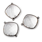 25x25mm Black Gold Bezeled Crystal Quartz faceted cushion Connector 1 piece view 1