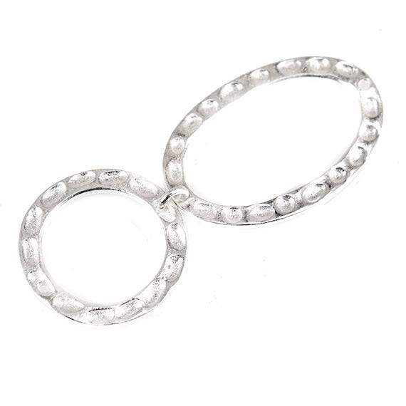 19mm & 29x19mm Sterling Silver plated Copper Hammered Circle and Oval Beads 2 pieces*DISCONTINUED* - Beadsofcambay.com