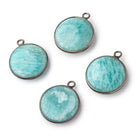 19mm Black Gold .925 Bezel Amazonite Plain Coin Pendant 1 Focal Bead - Beadsofcambay.com