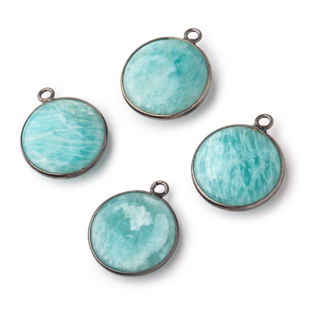 19mm Black Gold .925 Bezel Amazonite Plain Coin Pendant 1 Focal Bead - Beadsofcambay.com