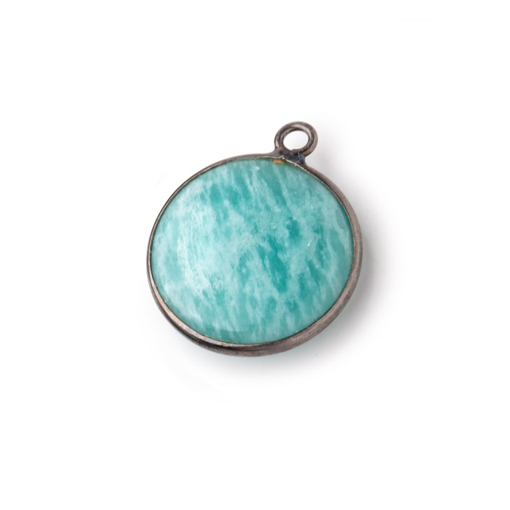 19mm Black Gold .925 Bezel Amazonite Plain Coin Pendant 1 Focal Bead - Beadsofcambay.com