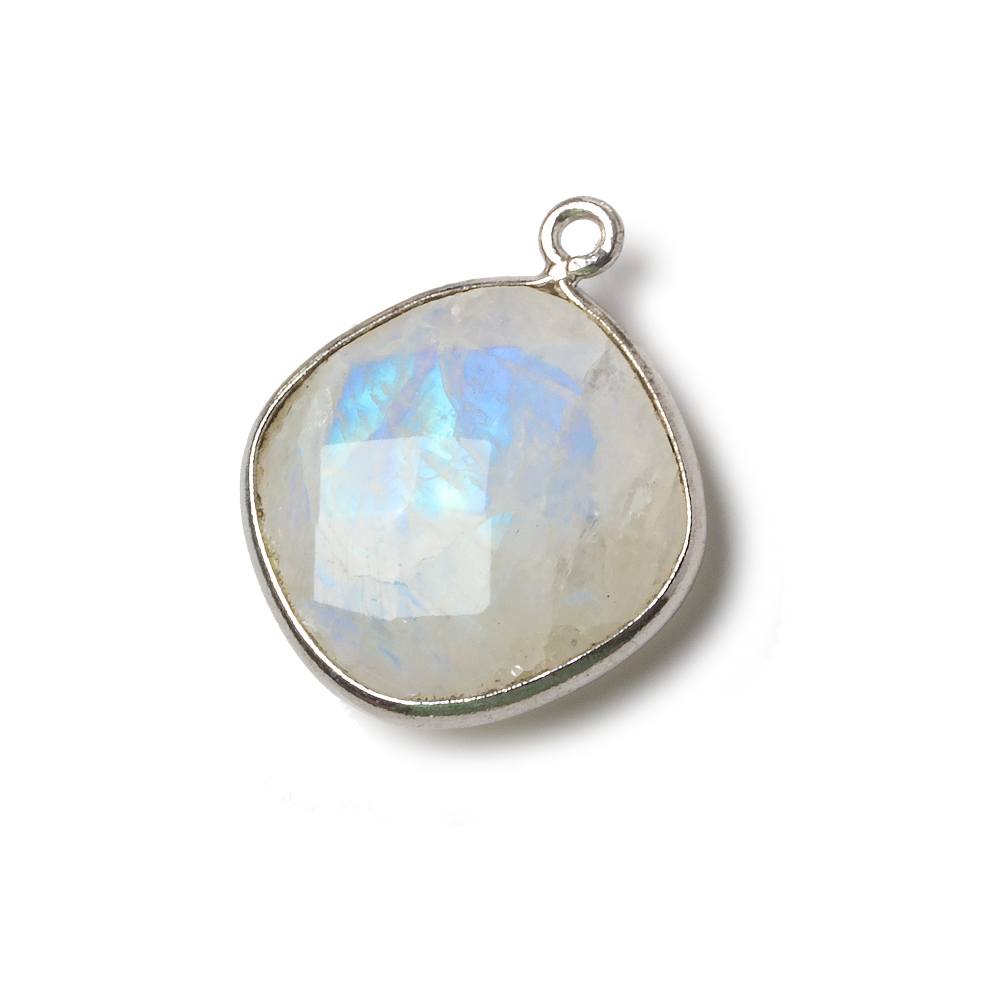 19mm Silver Bezel Rainbow Moonstone faceted cushion Pendant 1 piece - Beadsofcambay.com
