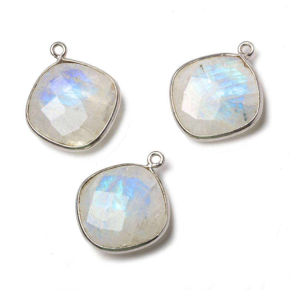 19mm Silver Bezel Rainbow Moonstone faceted cushion Pendant 1 piece - Beadsofcambay.com