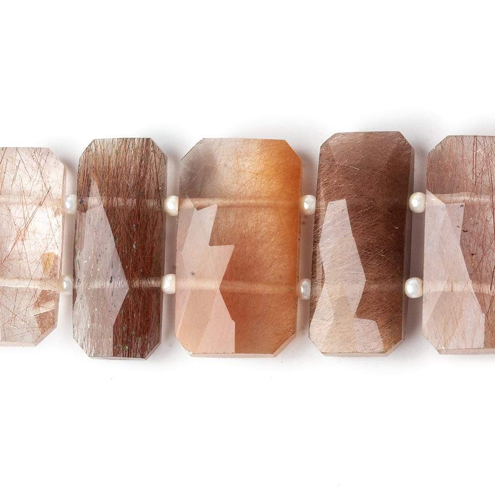 19x10-22x12mm Rutilated Quartz Double Drilled Faceted Rectangles 7 inch 15 beads AA - Beadsofcambay.com
