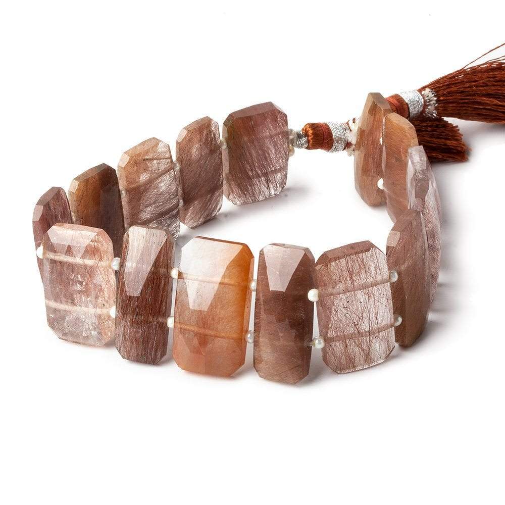 19x10-22x12mm Rutilated Quartz Double Drilled Faceted Rectangles 7 inch 15 beads AA - Beadsofcambay.com