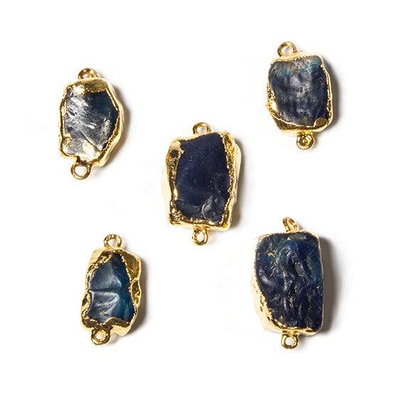19x10.5mm Gold Leafed Blue Agate Hammer Faceted Rectangle Connector - Beadsofcambay.com