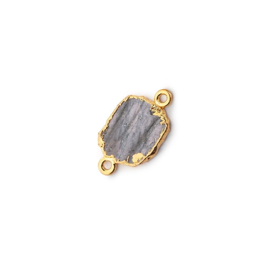 19x10mm Gold Leafed Hypersthene Slice Connector 1 piece - Beadsofcambay.com