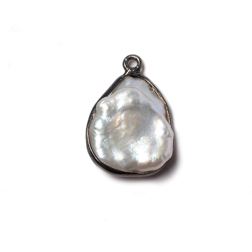 19x11mm Black Gold Bezeled Rose' White Keshi Pearl Pendant 1 piece - Beadsofcambay.com