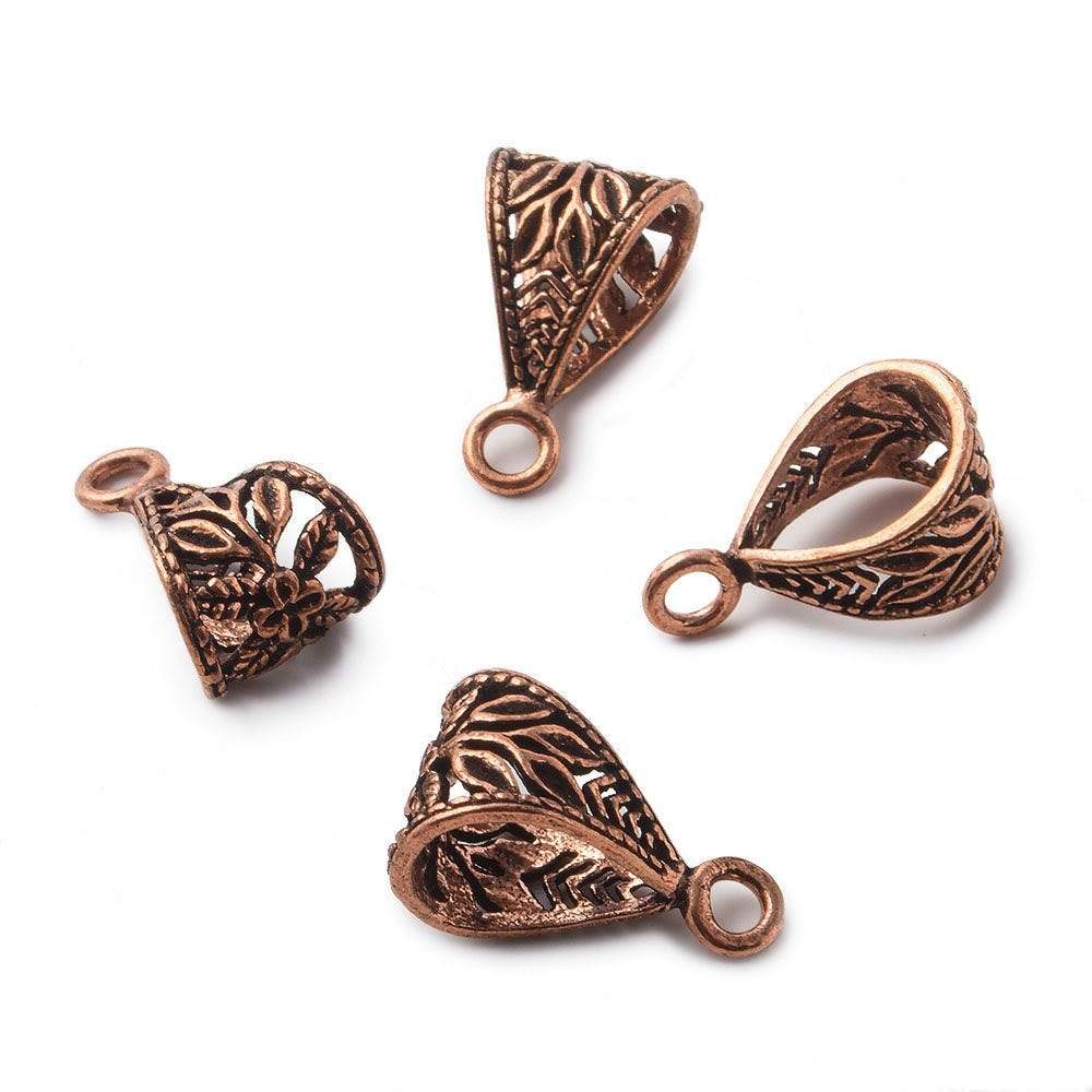 19x11mm Branch Antiqued Copper Bail Finding Set of 4 - Beadsofcambay.com
