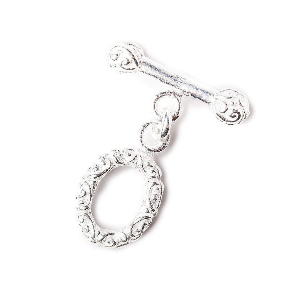 19x11mm Sterling Silver Toggle Oval Texture Design 1 piece - Beadsofcambay.com