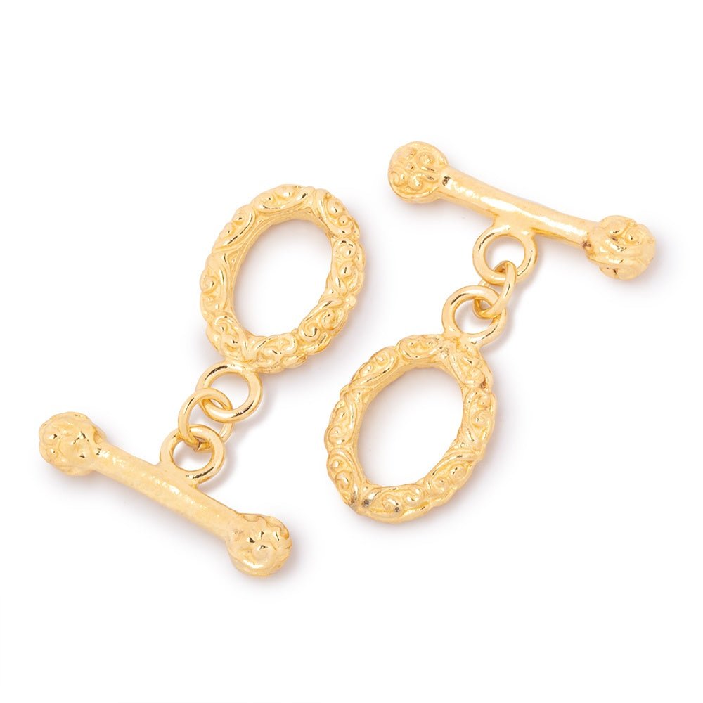 19x11mm Vermeil Toggle Bali Design 1 piece - Beadsofcambay.com