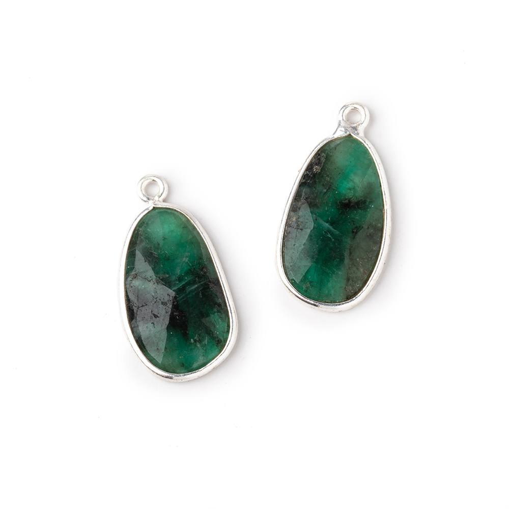 19x12mm .925 Silver Bezel Emerald Faceted Freeform Set of 2 Pendants - Beadsofcambay.com