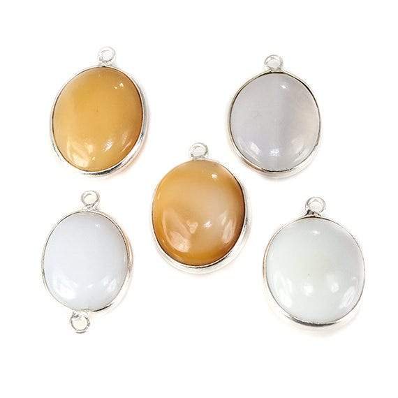 19x13-20x12mm Silver Bezeled Opal Oval Set of 5 focal beads - Beadsofcambay.com