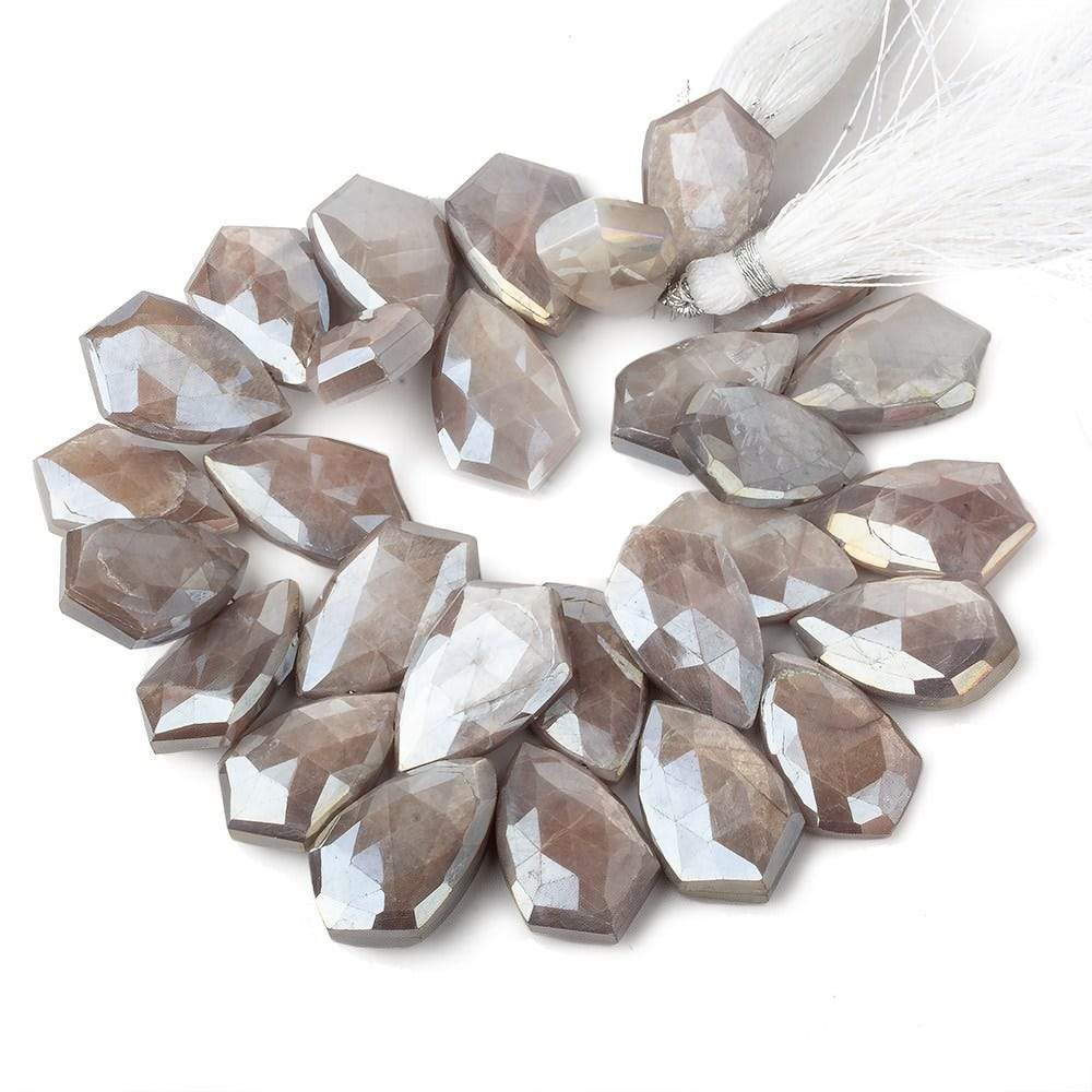 19x13-22x13mm Mystic Light Platinum Grey Moonstone Faceted Shields 8 inch 28 beads - Beadsofcambay.com
